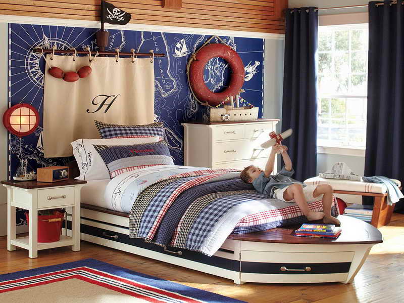 Slapen in een nautische thema slaapkamer.