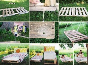 Maak zelf een schommel met planken van pallets als bouwmateriaal.
