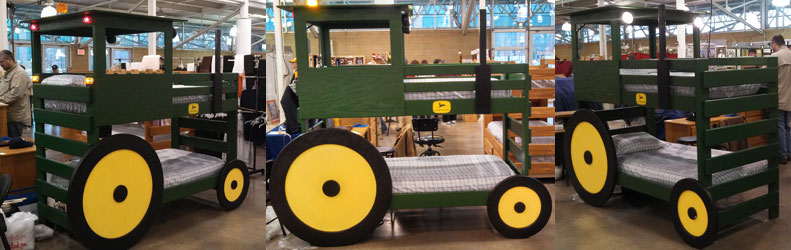 Maak zelf een tractor hoogslaper, stapelbed met het model van een John Deere tractor.