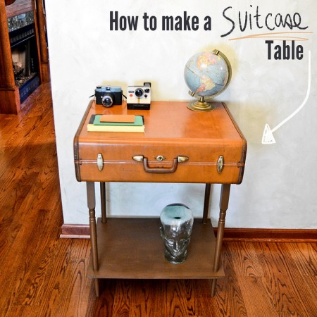 Tafel voor reisliefhebbers, deze tafel is gemaakt van een oude leren koffer.
